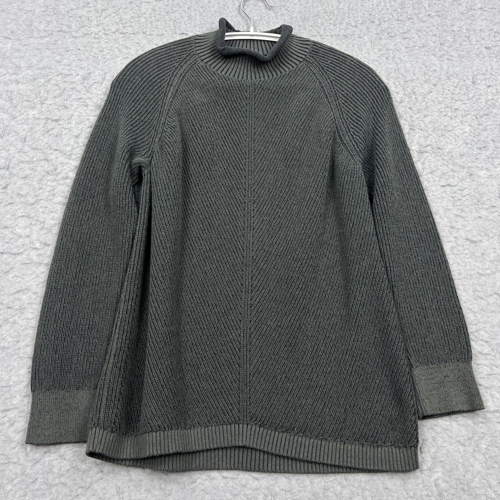LL Bean Rollneck Ragg Sweater Women's Small Charcoal Cotton Ribbed Knit Pullover